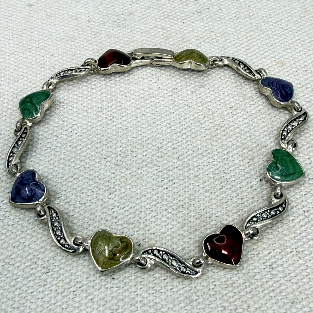 Enamel Heart Bracelet Multi Color Silver Tone Classicโ Minimal Love Feminine